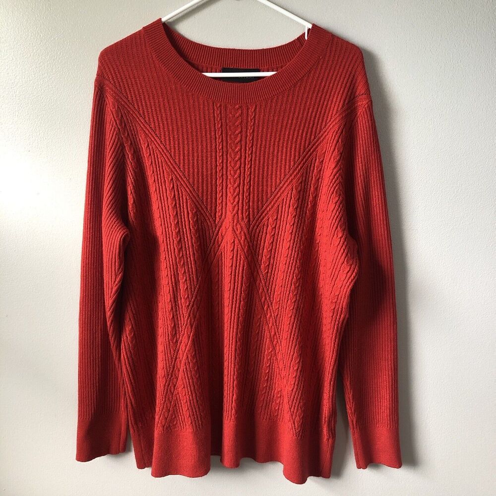 Lane Bryant Cable Knit Sweater 18/20 Red Long Sleeve Classic Holiday Round Neck